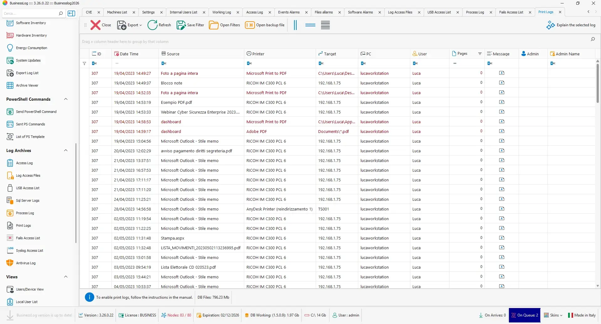 Print activity auditing